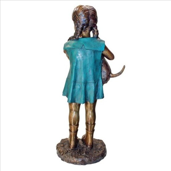 Back View Can I Keep Him? Girl and Dog Cast Bronze Garden Statue